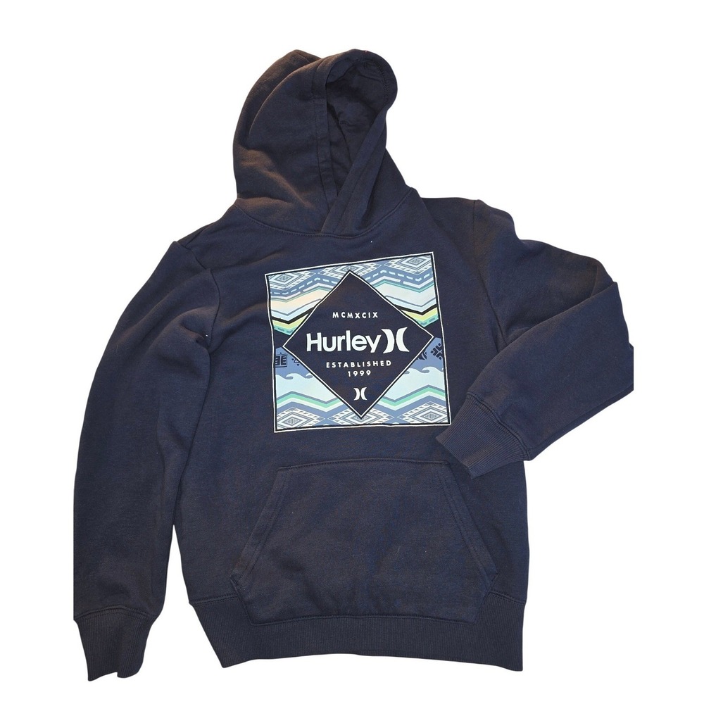 Hurley Hoodie Kids Medium 10/12 Navy Blue Excellent Graphic Pullover‎ Sweatshirt